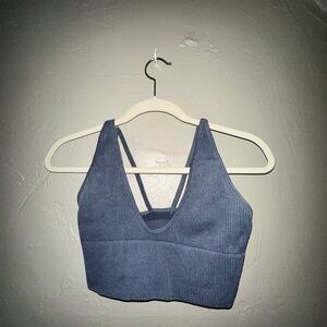Blue Ribbed Crop Top